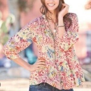 Sundance 100% Silk Floral Blossom Ruffle Popover Blouse Women’s Medium